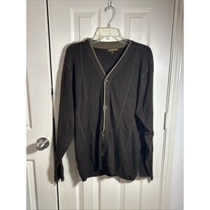 Lanzino M Mens Button Up Cardigan Sweater Brown Wool Blend Long Sleeve